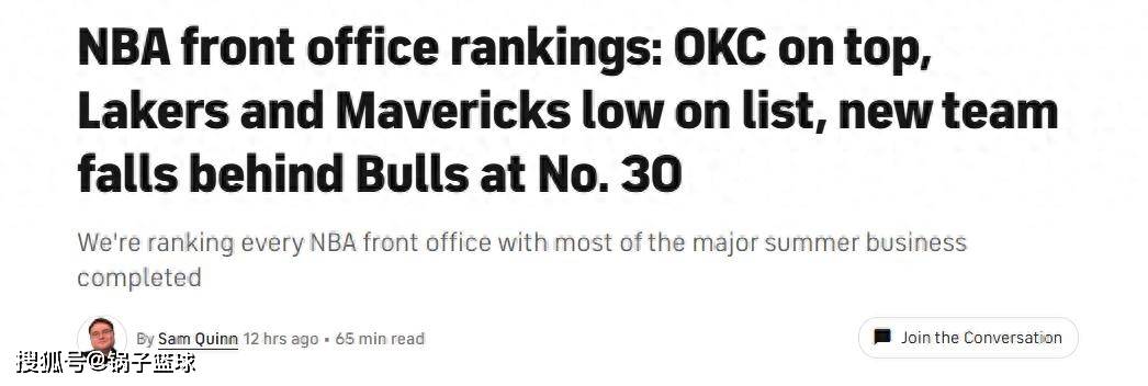 火箭队飙升第4！美媒评NBA管理层能力：湖人22勇士14雷霆强势夺魁